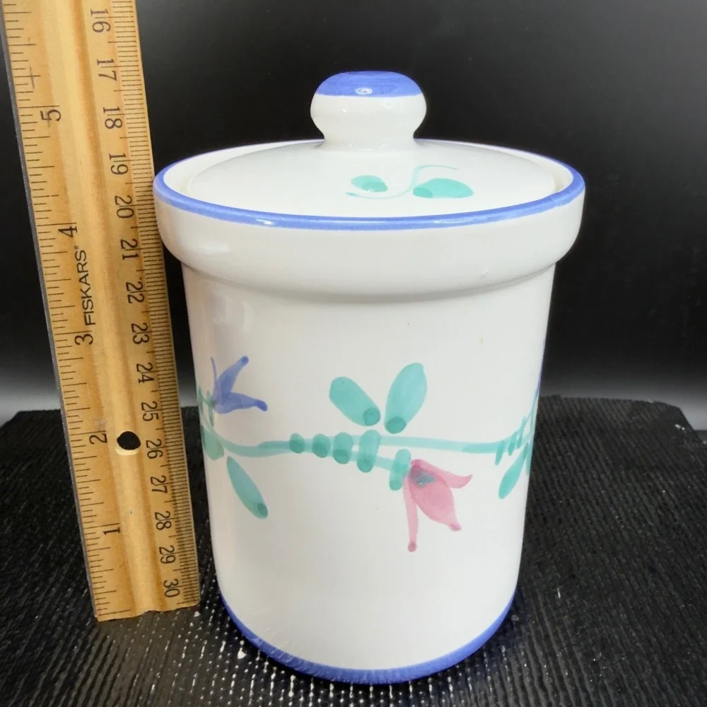 Italian Pottery‎ Floral Painted Ceramic Canister with Lid Kitchen Jar Container